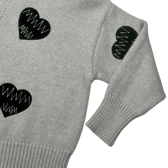 Chicwish Light Gray Embroidered Black Heartbeat Pullover Sweater Small Medium - Picture 4 of 9